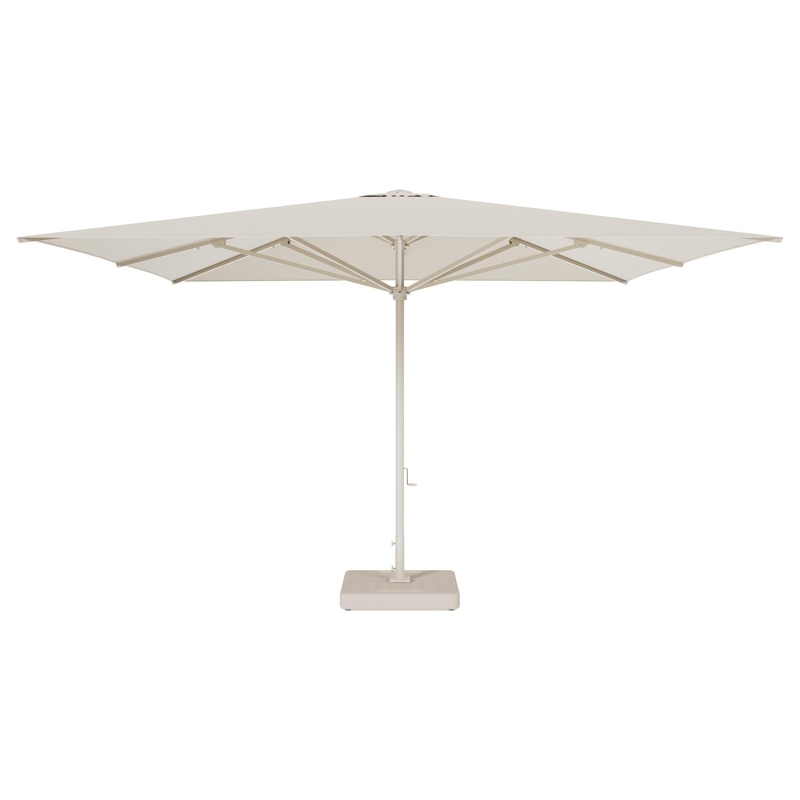 Solino staanparasol in beige aluminium en beige All Weather Sunbrella® Premium parasoldoek - L1 400 x L2 400 cm met parasolvoet Lapido 120 kg