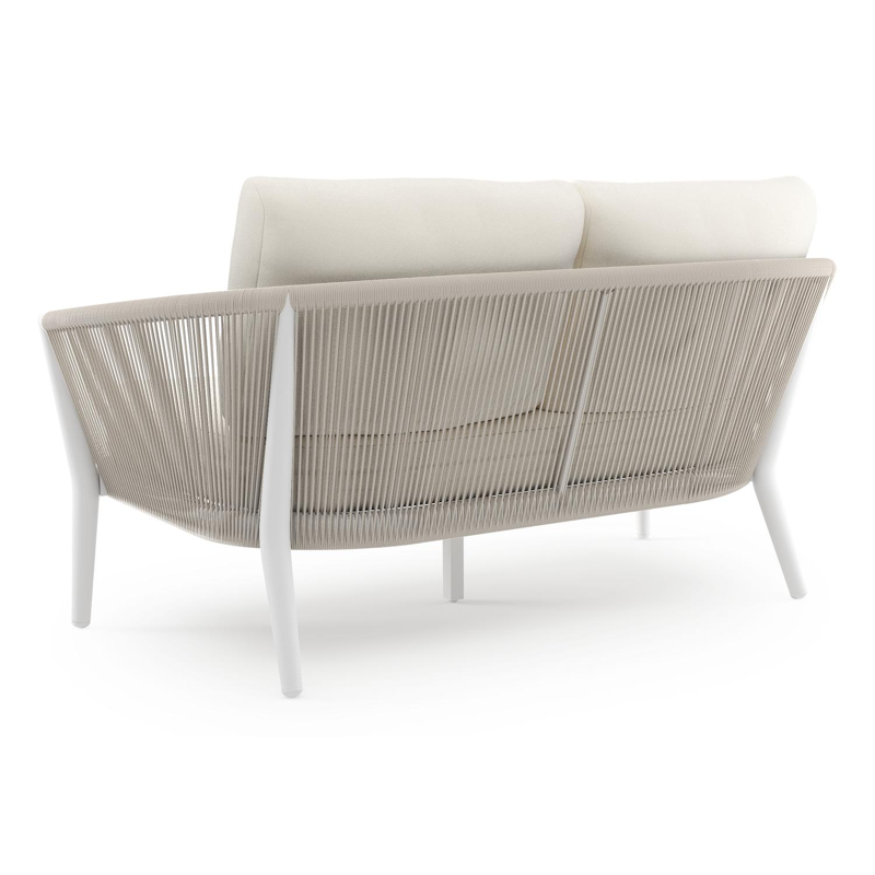 Orso loungebank in wit aluminium en beige verticaal geweven ronde rope met Natte White all weather sunbrella® luxe kussen
