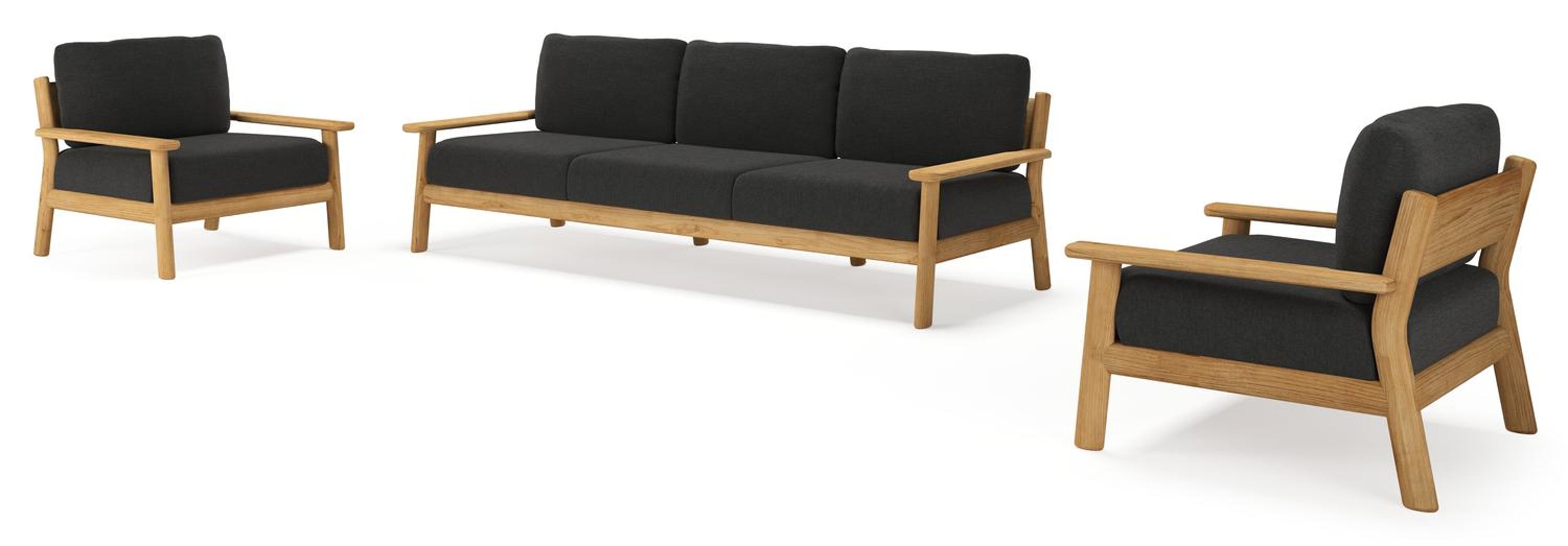 Amaro loungeset in teak met chartres sooty all weather sunbrella® luxe kussen
