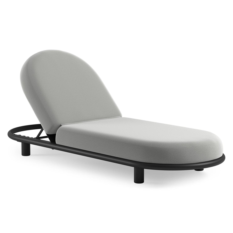 Chaise longue réglable Lomano en aluminium noir avec natte grey chine all weather sunbrella® luxe coussin