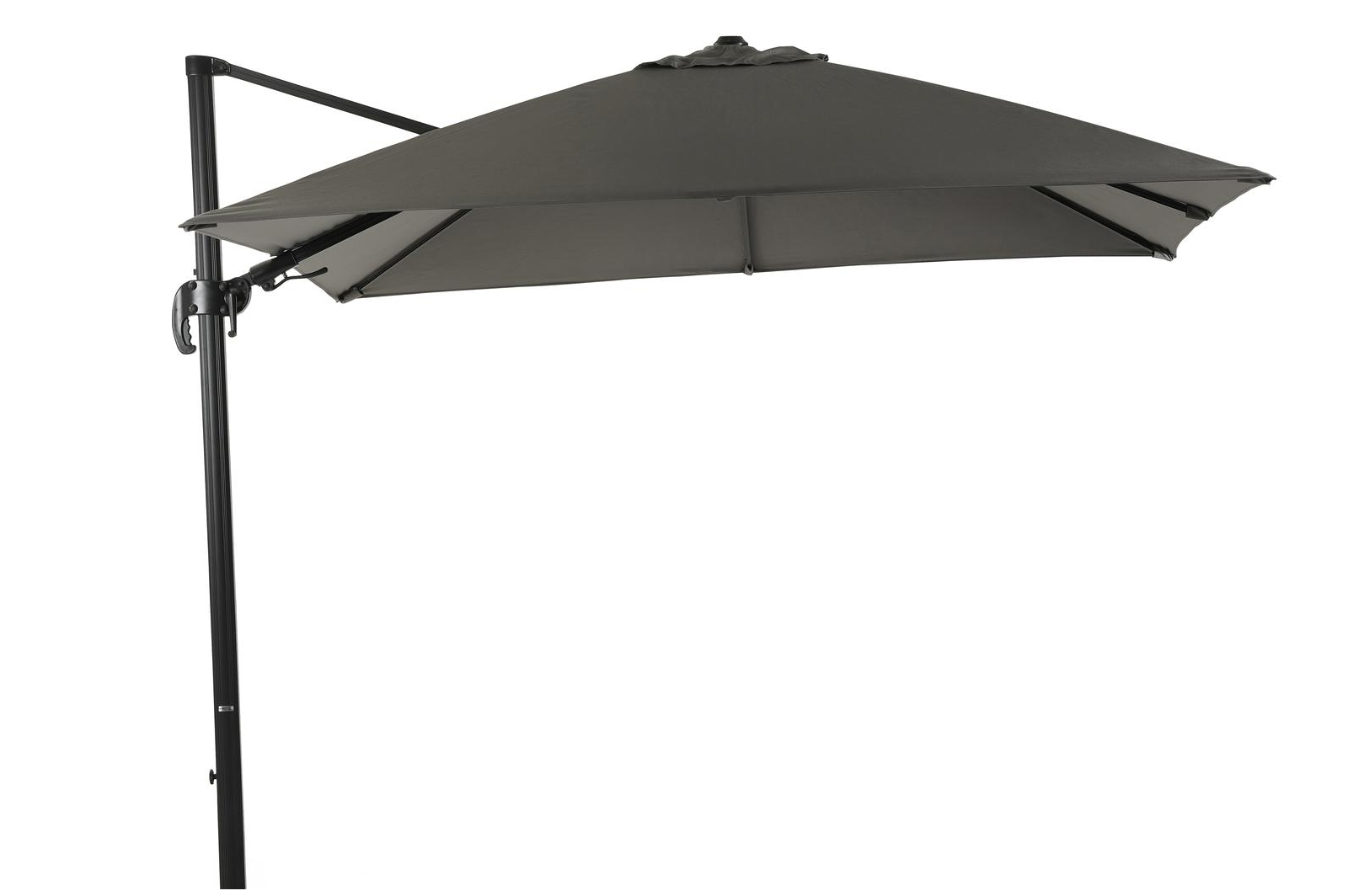 Avola zweefparasol met tiltfunctie in zwart aluminium met grijs sunbrella® premium parasoldoek - L1 300 x L2 300 cm (zonder voet)