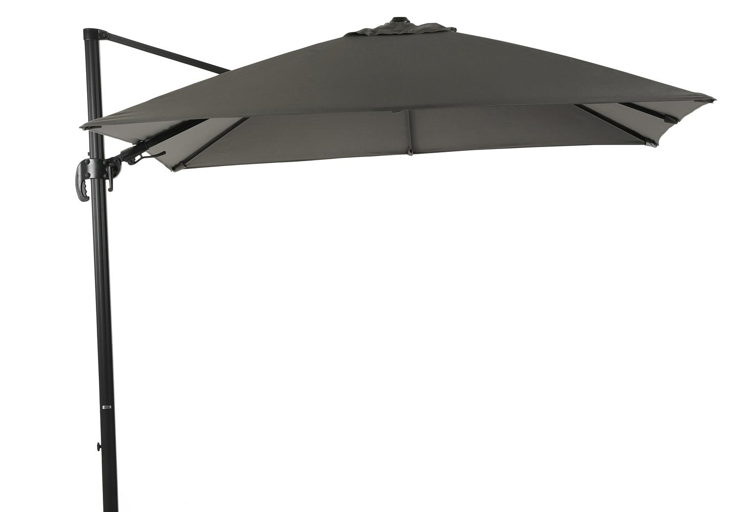 Parasol pendant Avola avec fonction tilt en aluminium noir avec toile de parasol en all weather sunbrella® premium gris - Larg1 300 x Larg2 300 cm (sans pied de parasol)
