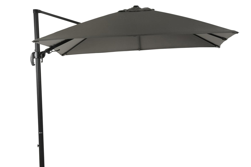 Avola zweefparasol met tiltfunctie in zwart aluminium met grijs sunbrella® premium parasoldoek - L1 300 x L2 300 cm (zonder voet)