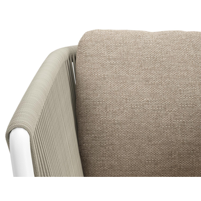 Gerona tuinstoel in wit aluminium en beige verticaal geweven ronde rope met kussen in Rustic Weather+ Softtouch