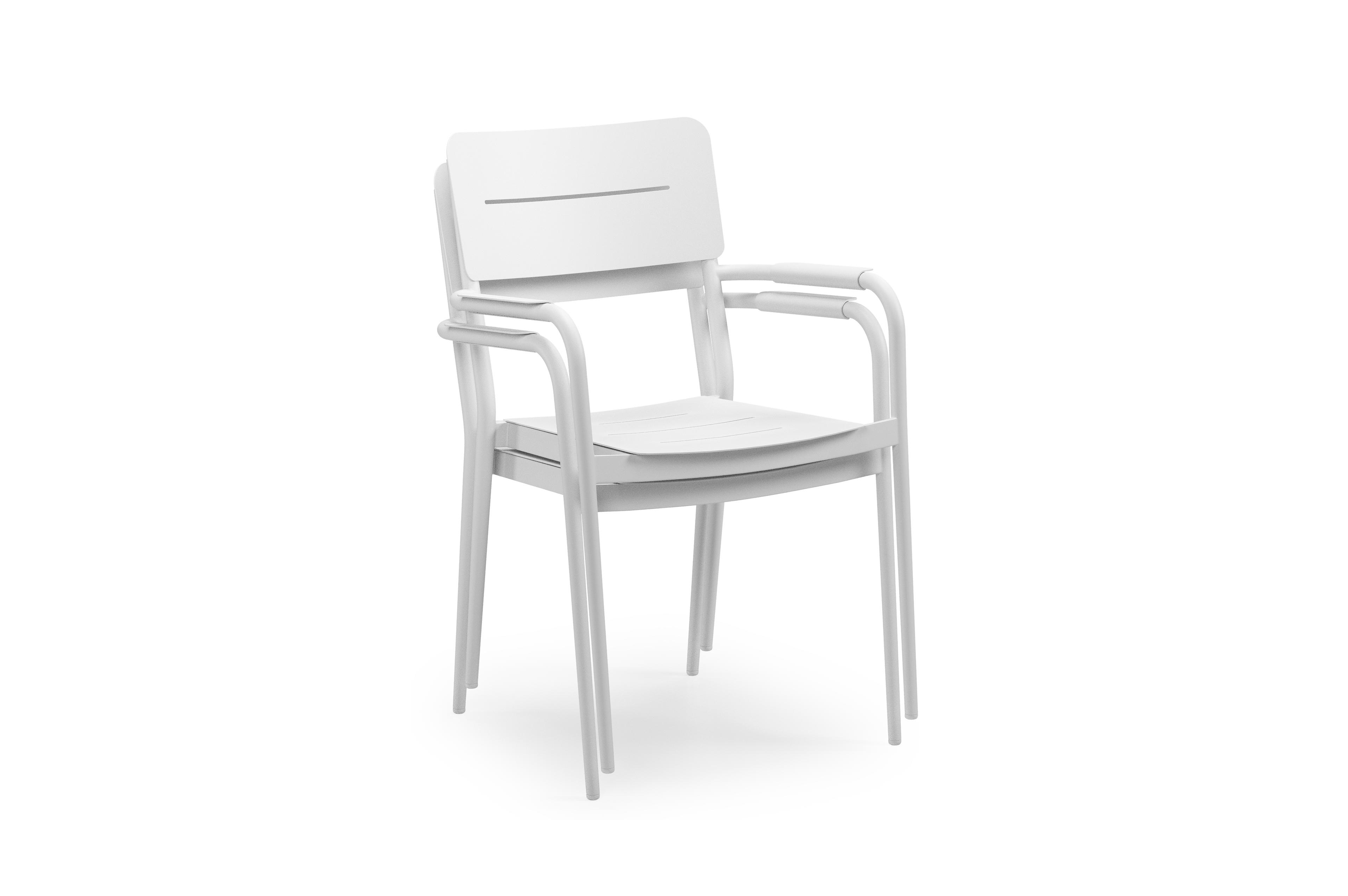 Alora tuinset afgerond rechthoekig in wit aluminium en sintered stone grijs met 6 Salto tuinstoelen