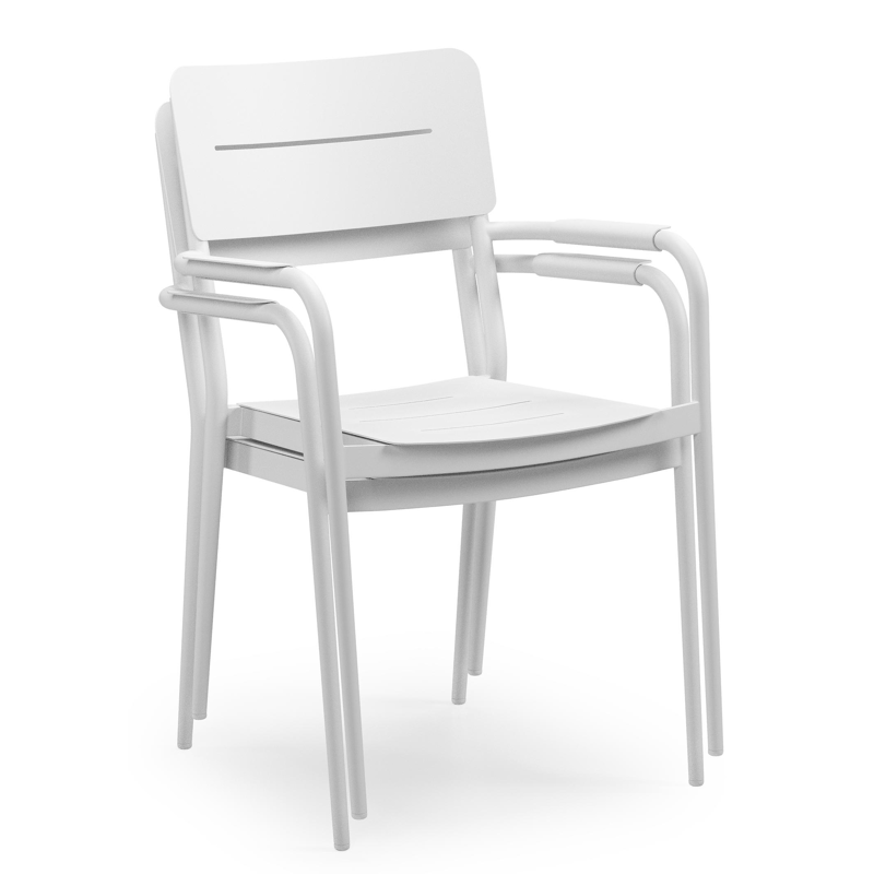 Tora tuinset rond in wit aluminium en polywood met 4 Salto tuinstoelen