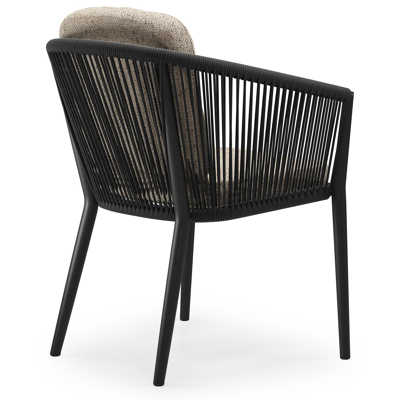 Orso tuinstoel in zwart aluminium en zwart verticaal geweven ronde rope met luxe zitkussen in All Weather Cosytica Bora Jungle