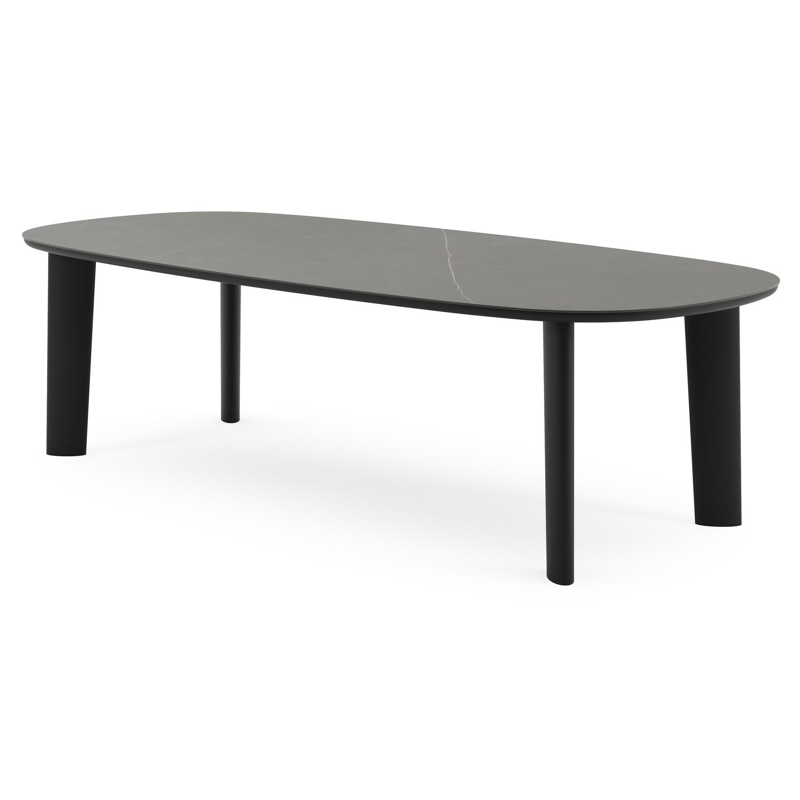 Table de jardin Amico bombo en aluminium noir et céramique pleine Calatorao - Lg. 270 x Lrg. 125 x Haut. 73.5 cm