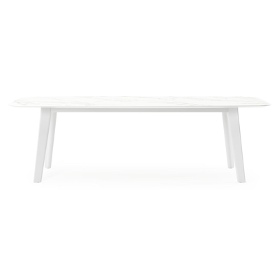 Table de jardin Lacrima en aluminium blanc et céramique pleine calacatta - Lg 255 x Larg. 115 x H 74 cm