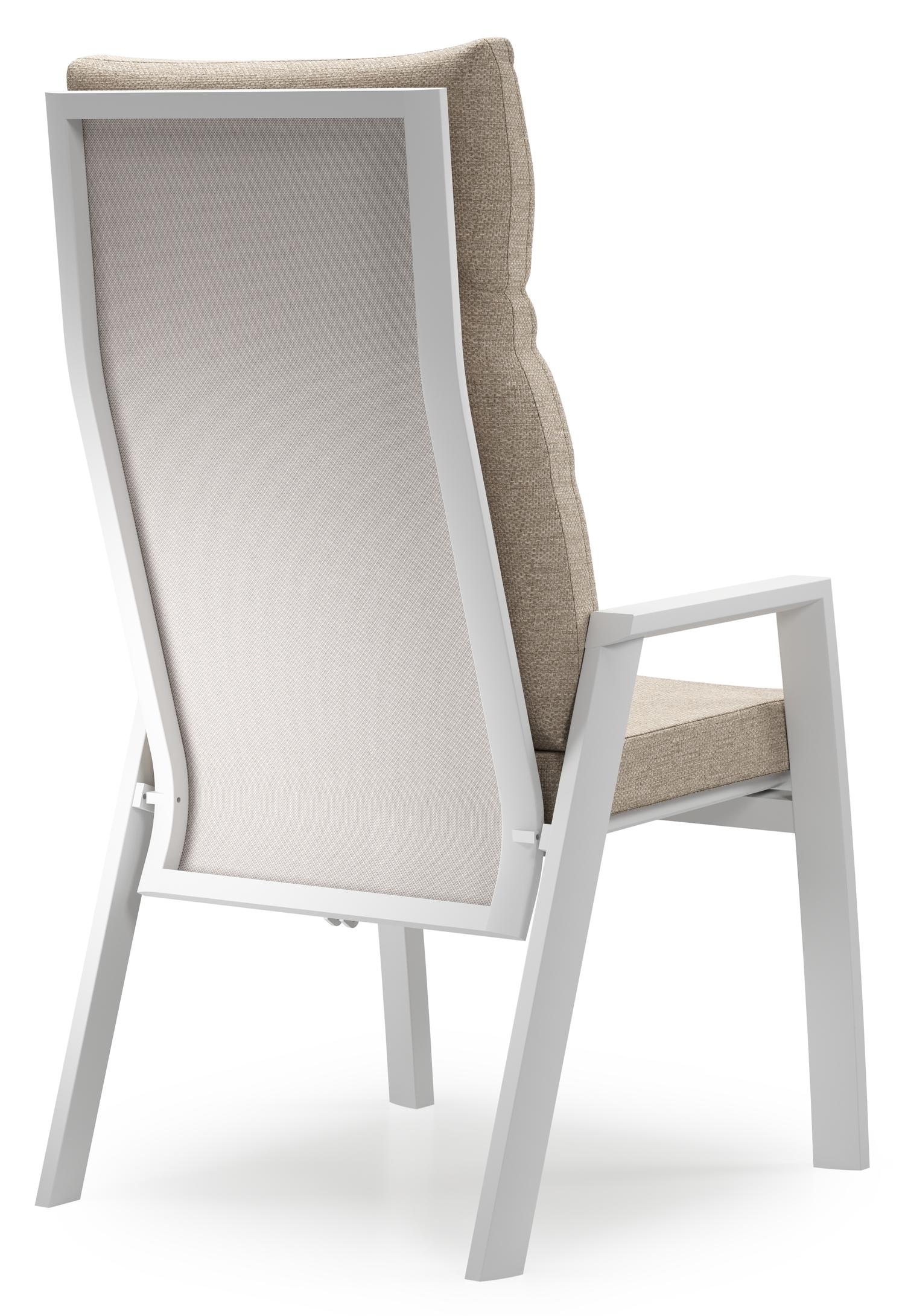 Chaise de jardin Leon en aluminium blanc et textilène beige avec coussin en Rustic Weather+ Softtouch