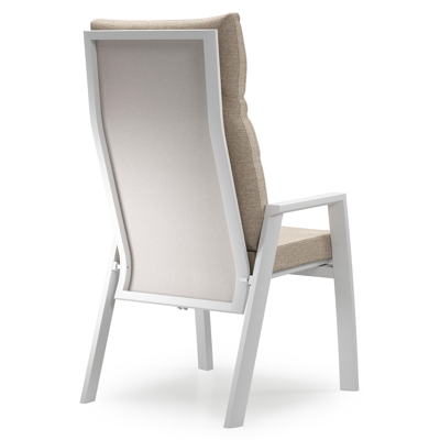 Leon tuinstoel in wit aluminium en beige textilene met kussen in Rustic Weather+ Softtouch