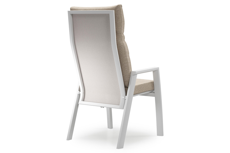 Leon tuinstoel in wit aluminium en beige textilene met kussen in Rustic Weather+ Softtouch
