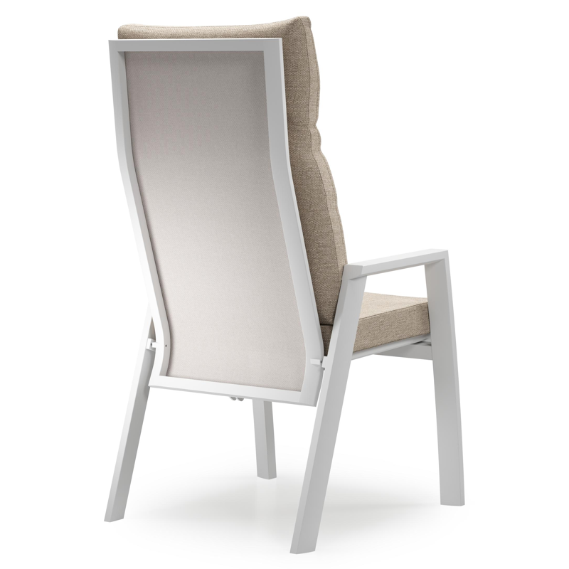 Chaise de jardin Leon en aluminium blanc et textilène beige avec coussin en Rustic Weather+ Softtouch