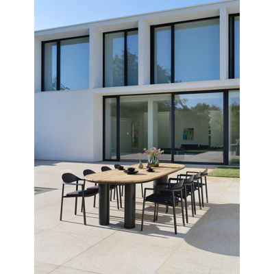 Organo tuintafel ovaal in zwart aluminium en teak - L 300 x B 110 x H 74 cm