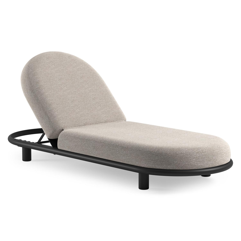 Chaise longue réglable Lomano en aluminium noir avec tundra sand all weather sunbrella® luxe coussin