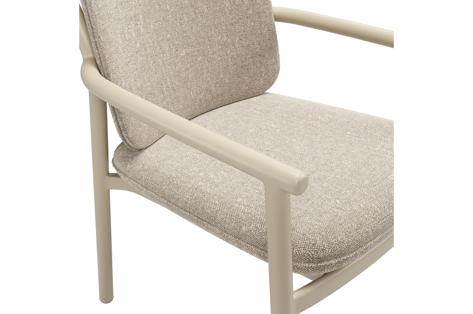 Bono stapelbare tuinstoel in beige aluminium met stoelkussen in All Weather Sunbrella® Luxe Chartres Pewter