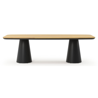 Table de jardin Donato en aluminium noir et teck - Lg 255 x Larg. 115 x H 75 cm