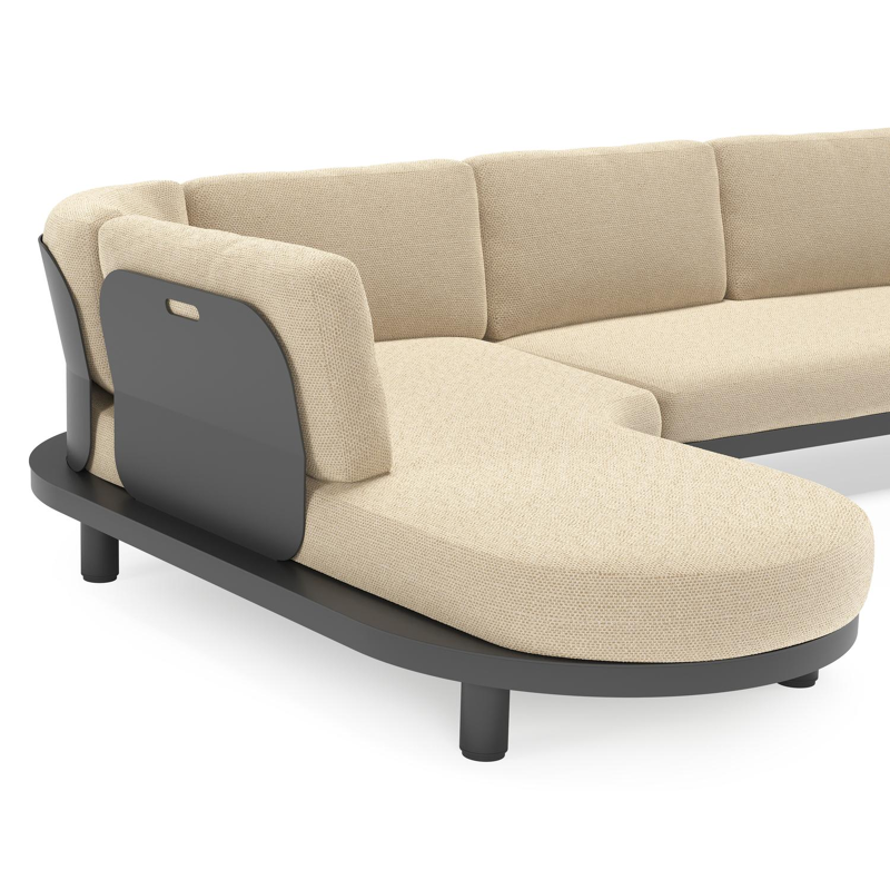 Salon de jardin d'angle Donato en aluminium noir et coussins en all weather cosytica Althea Camel