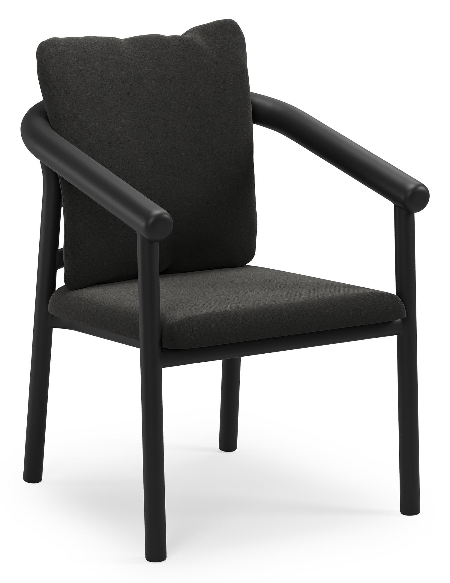 Amico stapelbare tuinstoel in zwart aluminium met stoelkussen in All Weather Sunbrella® Luxe Natte Sooty