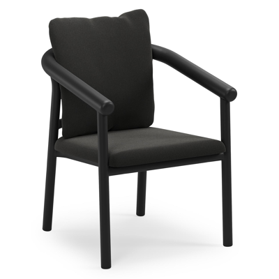 Amico stapelbare tuinstoel in zwart aluminium met stoelkussen in All Weather Sunbrella® Luxe Natte Sooty