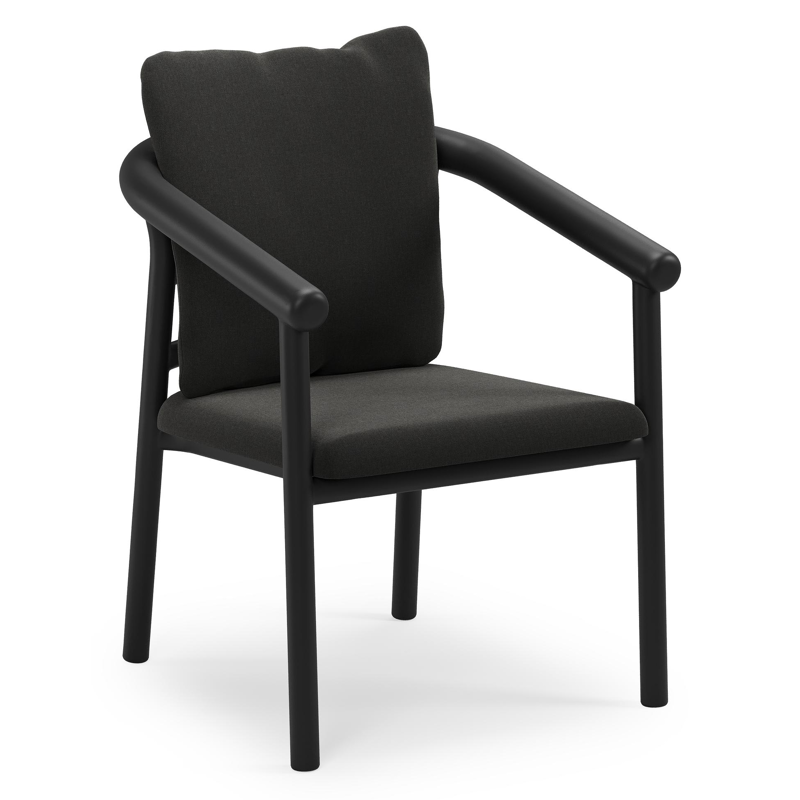 Amico stapelbare tuinstoel in zwart aluminium met stoelkussen in All Weather Sunbrella® Luxe Natte Sooty