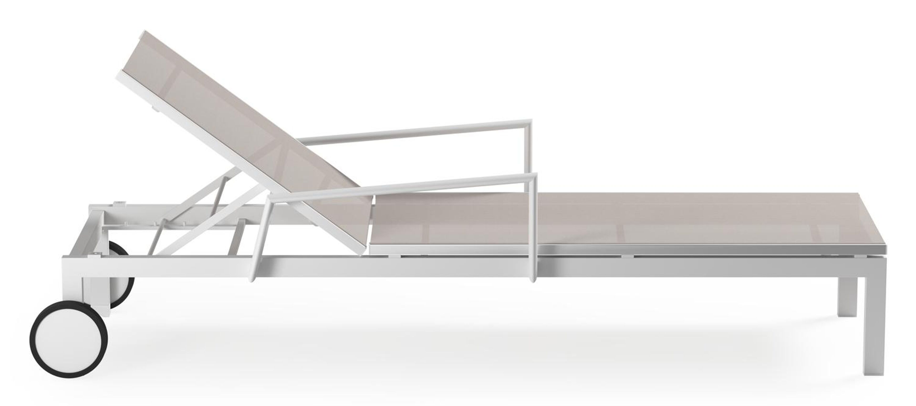 Ensemble de 2 chaises longues réglables Caravelle en aluminium blanc et textilène simple beige avec accoudoir