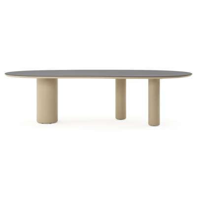 Table de jardin Amico organique en aluminium beige et céramique pleine Basalt Black - Lg. 280 x Lrg. 120 x Haut. 73.5 cm