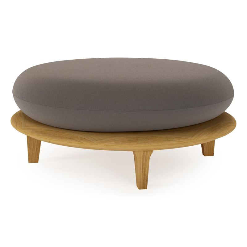 Bomero poef in teak met natte nature grey all weather sunbrella® luxe kussen