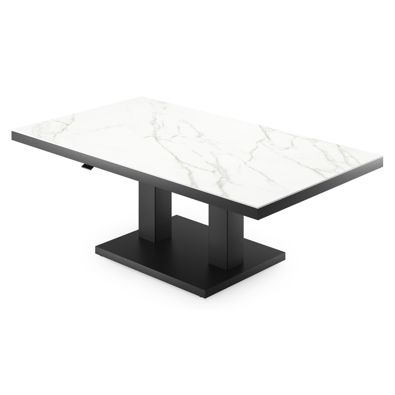 Cirello pop-up loungetafel rechthoekig in zwart aluminium en volkeramiek Calacatta - L 140 x B 80 x H 71 cm