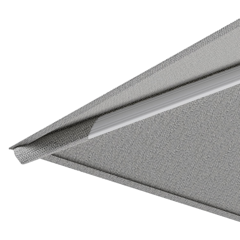 Rufina zweefparasol met tiltfunctie in wit aluminium en Savane Nimbus All Weather Sunbrella® Luxe parasoldoek - L1 300 x L2 300 cm met parasolvoet Minore 260 kg met wielen