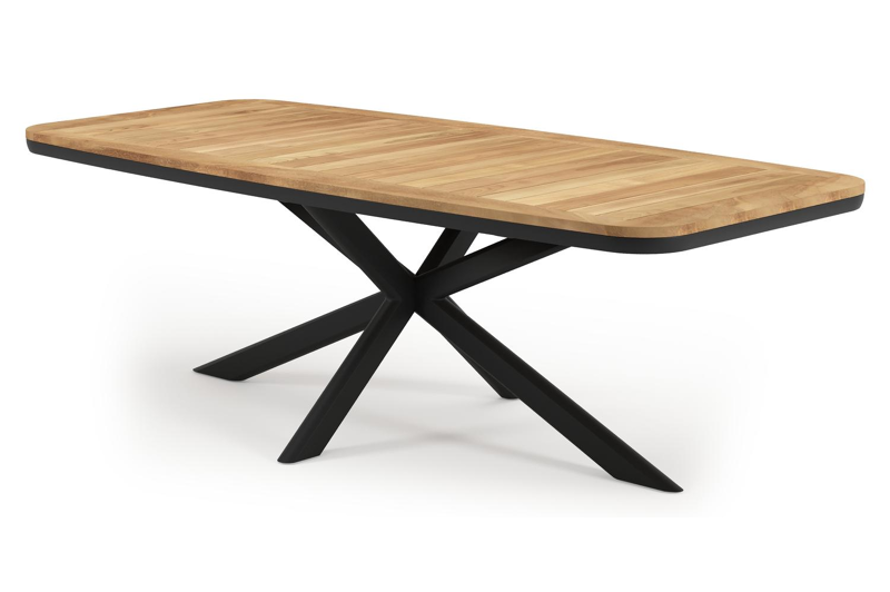 Pamplona tuintafel bootvorm in zwart aluminium en teak natural finish - L 240 x B 110 x H 72 cm