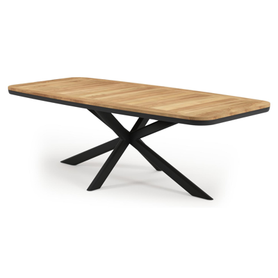 Pamplona tuintafel bootvorm in zwart aluminium en teak natural finish - L 240 x B 110 x H 72 cm