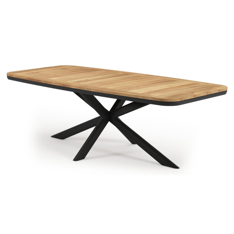 Pamplona bootvormige tuinset in zwart aluminium en teak natural finish met 6 Matera tuinstoelen