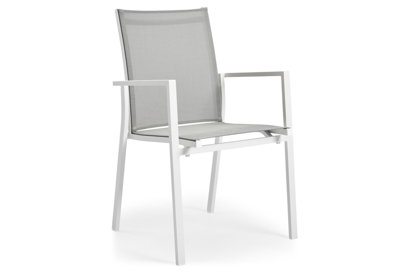 Rimini stapelbare tuinstoel in wit aluminium en grijs textilene