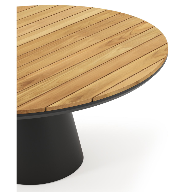 Donato tuintafel in zwart aluminium en teak - Dia. 148 x H 77 cm