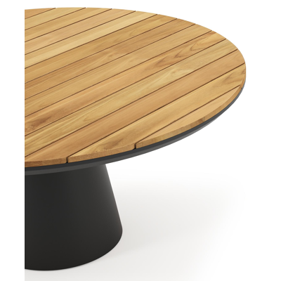 Table de jardin Donato en aluminium noir et teck - Dia. 148 x H 77 cm