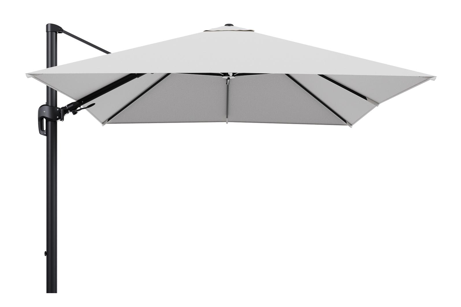 Parasol pendant Rufina avec fonction tilt en aluminium noir et toile de parasol en All Weather Solica Ego Birch  - Lg.1 300 x Lg.2 300 cm (sans pied de parasol
