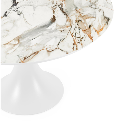 Table de jardin Fano en aluminium blanc et céramique pleine calacatta luxe - Dia. 130 x H 75 cm