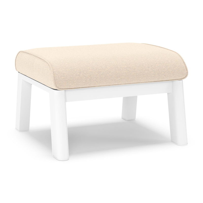 Cirello poef in wit aluminium met heritage papyrus all weather sunbrella® luxe kussen