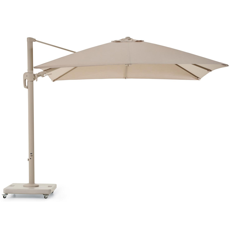 Rufina zweefparasol met tiltfunctie in beige aluminium en beige Sunbrella® Premium parasoldoek - L1 300 x L2 300 cm met Lapido parasolvoet 120 kg