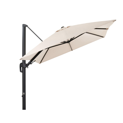 Rufina zweefparasol met tiltfunctie in zwart aluminium met beige all weather sunbrella® premium parasoldoek - L1 350 x L2 250 cm (zonder voet)