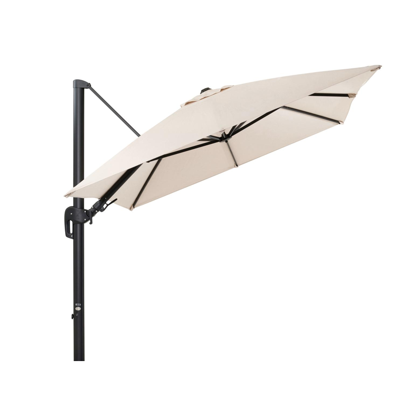 Rufina zweefparasol met tiltfunctie in zwart aluminium met beige all weather sunbrella® premium parasoldoek - L1 350 x L2 250 cm (zonder voet)