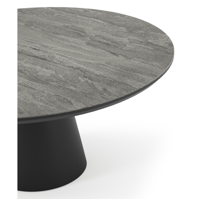 Donato tuintafel in zwart aluminium en volkeramiek aspen grey - Dia. 148 x H 76 cm