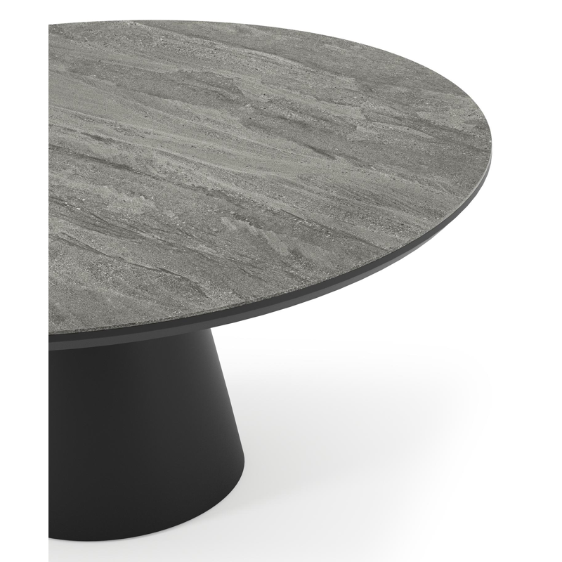 Donato tuintafel in zwart aluminium en volkeramiek aspen grey - Dia. 148 x H 76 cm