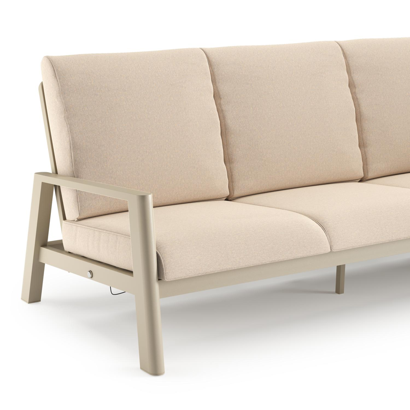 Canapé de jardin Cirello en aluminium beige et coussins en all weather sunbrella® luxe heritage papyrus