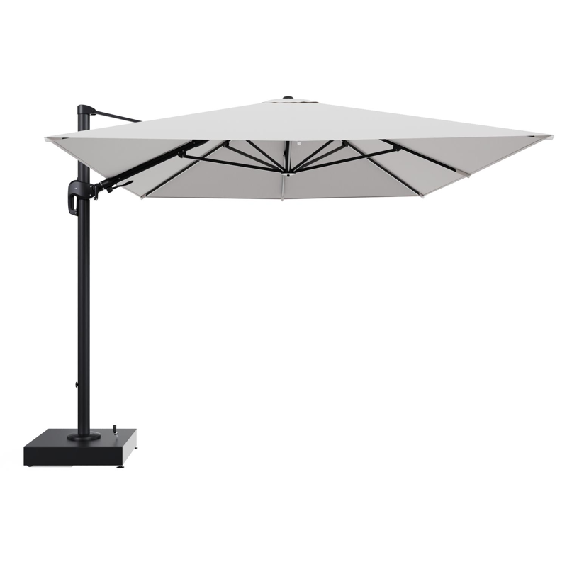 Rufina zweefparasol met tiltfunctie in zwart aluminium en Ego Eggshell All Weather Solica parasoldoek - L1 400 x L2 300 cm met parasolvoet Minore 150 kg met wielen