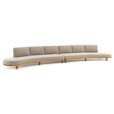 Donato loungebank in teak en beige verticaal geweven ronde rope met all weather cosytica Marbella Beige kussen
