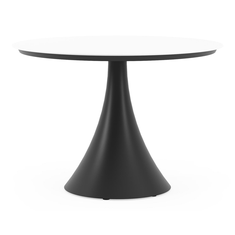 Fano tuintafel rond in zwart aluminium en volkeramiek Arctic White - Dia. 110 x H 75 cm