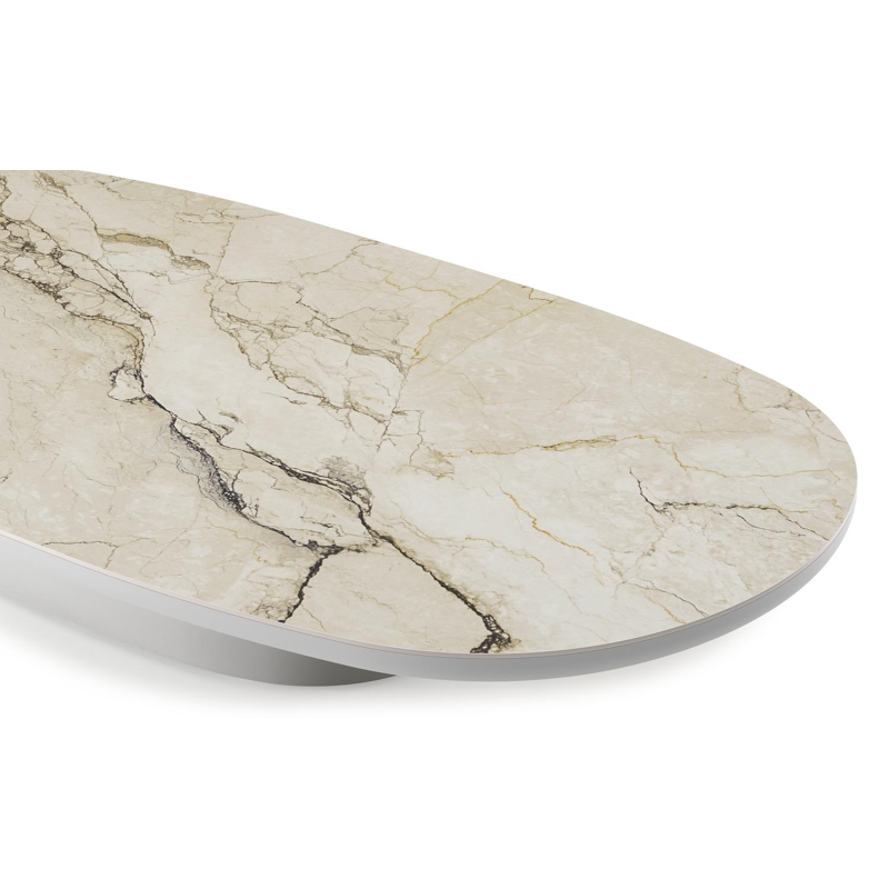 Table de basse Amico bombo en aluminium blanc et céramique pleine Colorado Dunes - Lg. 171 x Lrg. 89 x Haut. 24 cm