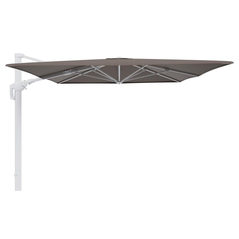 Minore zweefparasol tiltfunctie in wit aluminium en parasoldoek in All Weather Sunbrella® Luxe Lopi Coconut  - L1 400 x L2 300 cm (zonder voet)